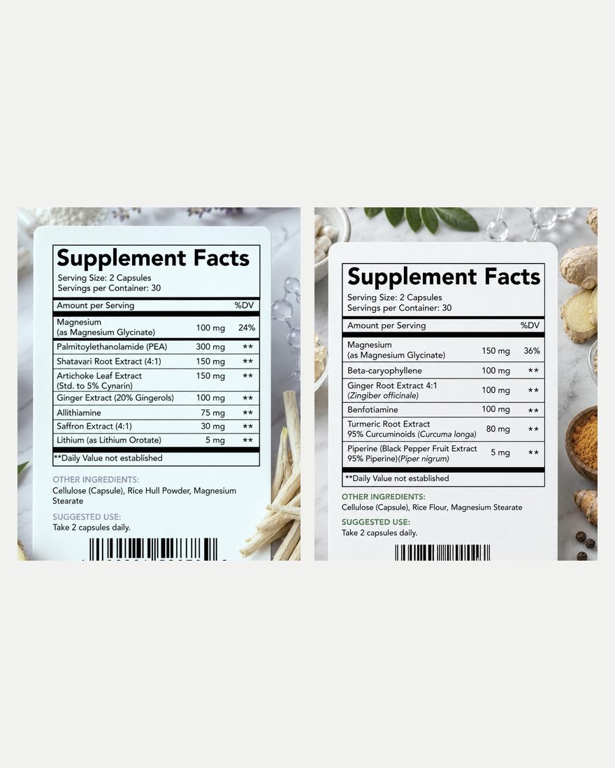 The printed Supplement Facts panels for both formulas