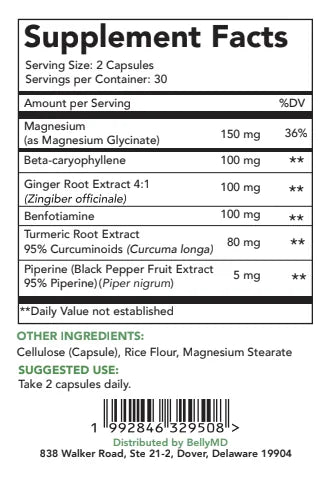 MGB+ Calm supplement facts label