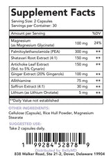 MGB+ Clear supplement facts label