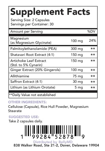 MGB+ Clear supplement facts label