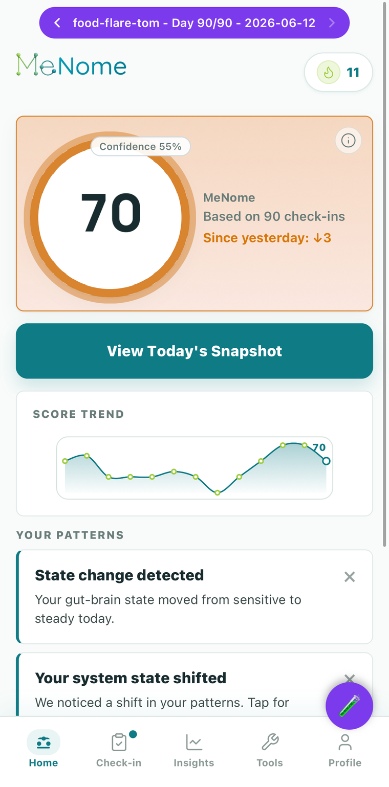 MeNome app — your daily BellyScore