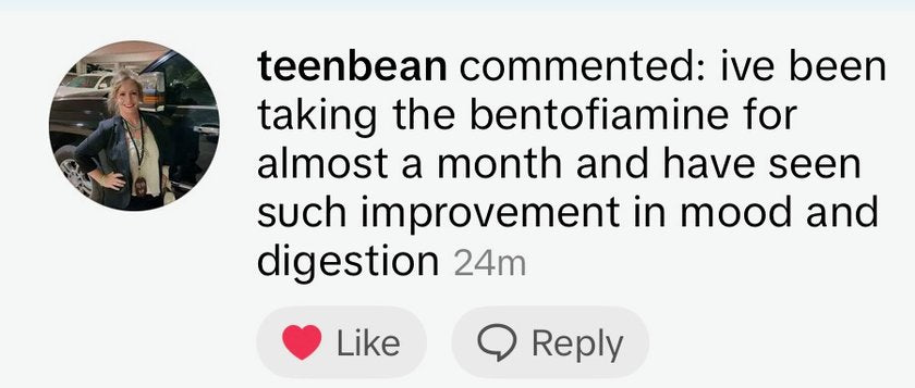 A public TikTok comment describing this person's experience with the B1 and magnesium core
