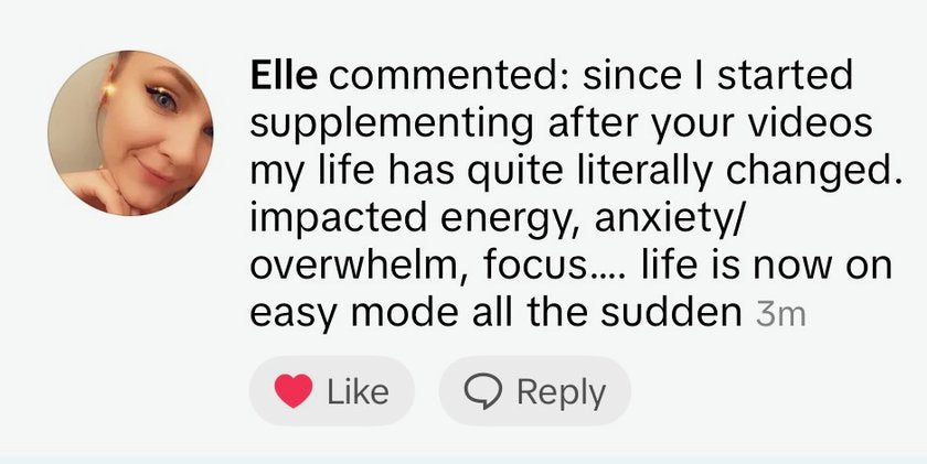 A public TikTok comment describing this person's experience with the B1 and magnesium core