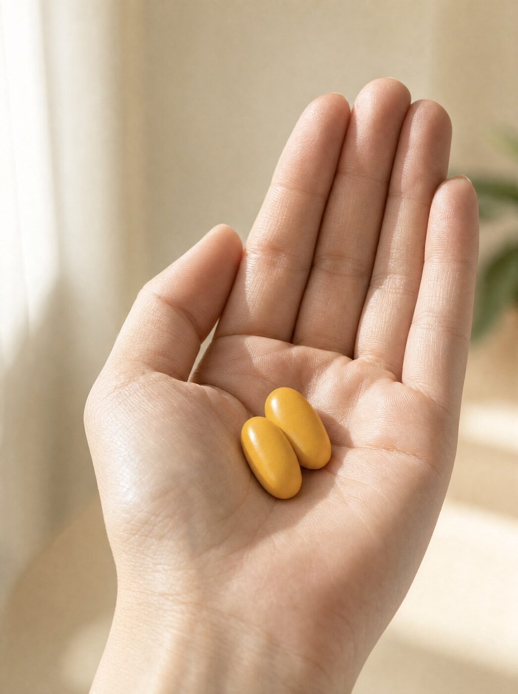 MGB+ Calm capsules held in an open palm