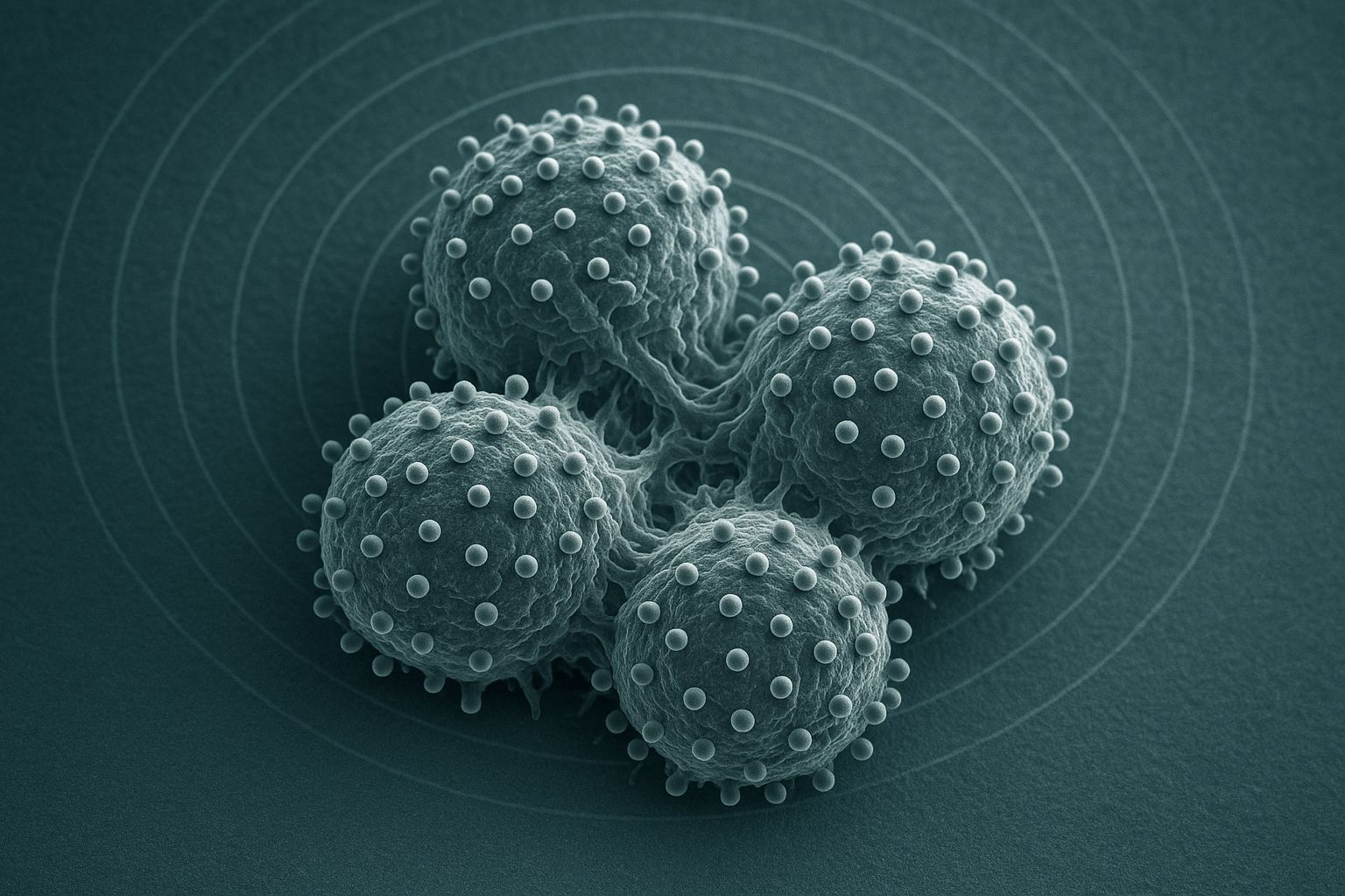 Illustration: brain tumor cells studded with tiny nanoparticles inside a wireless field