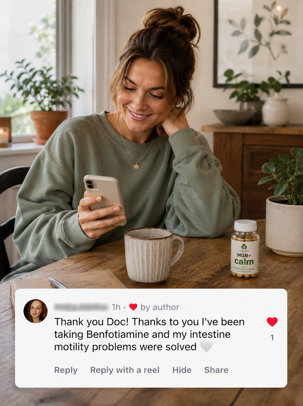 Customer comment: Thank you Doc. Thanks to you I've been taking benfotiamine and my intestine motility problems were solved.