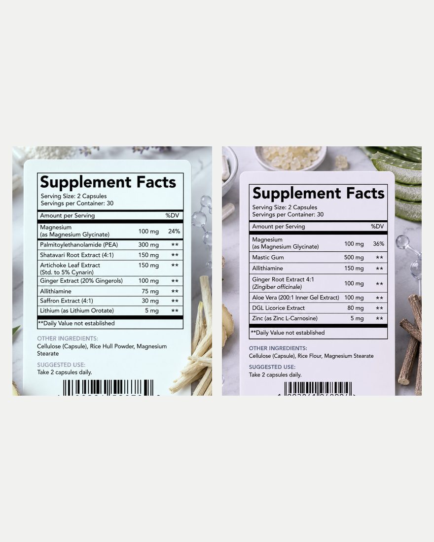 The printed Supplement Facts panels for both formulas