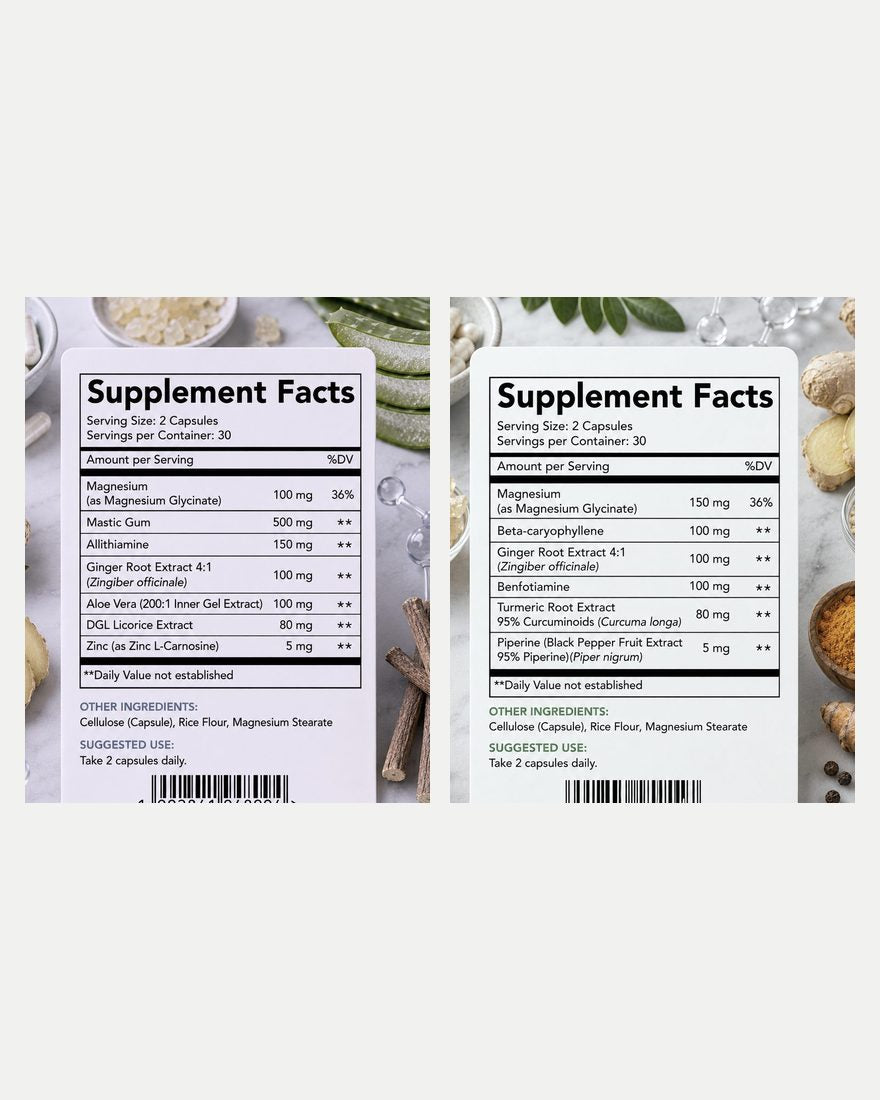 The printed Supplement Facts panels for both formulas